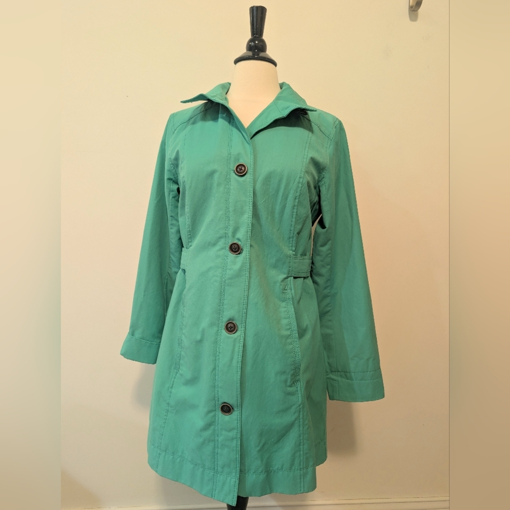 Eddie Bauer Women’s Teal Green Single-Breasted Trench Coat Size Medium